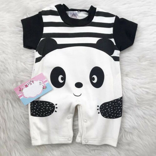 Baby Boys Girls Cartoon Striped Panda Print Romper Jumpsuit Overall Outfits - ebowsos