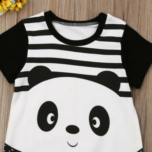 Baby Boys Girls Cartoon Striped Panda Print Romper Jumpsuit Overall Outfits - ebowsos