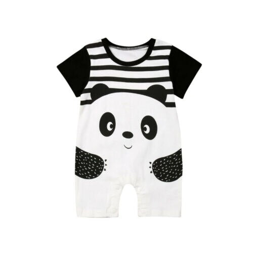 Baby Boys Girls Cartoon Striped Panda Print Romper Jumpsuit Overall Outfits - ebowsos