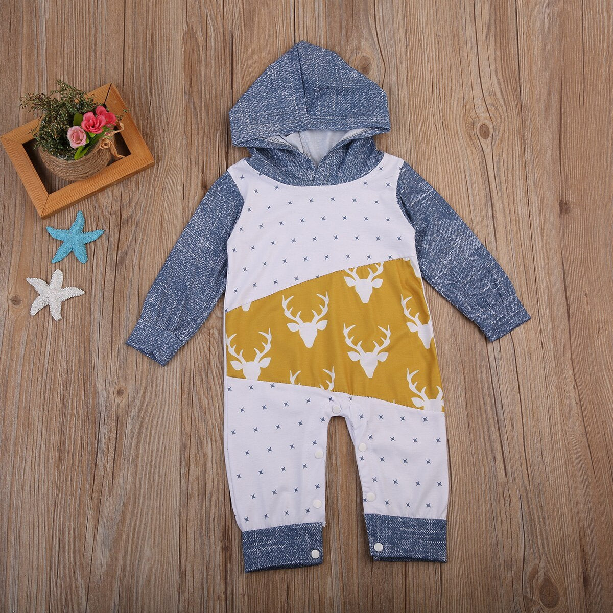 Baby Boys Girls Long Sleeve Clothes Deer Hoodies Star Cotton Romper Playsuit 0-24M Winter - ebowsos