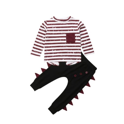 Baby Boys Kids Striped Long Sleeve T-shirt Tops+Pants Clothes Outfits - ebowsos