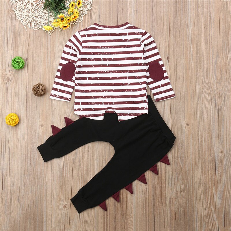 Baby Boys Kids Striped Long Sleeve T-shirt Tops+Pants Clothes Outfits - ebowsos