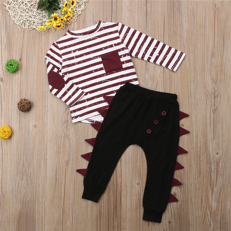 Baby Boys Kids Striped Long Sleeve T-shirt Tops+Pants Clothes Outfits - ebowsos