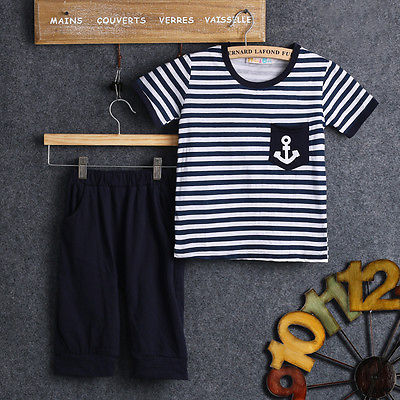 Baby Boys Striped Tops T-Shirt+Letters Pants Kids Clothes Sets Suit Outfit 2-7Y - ebowsos