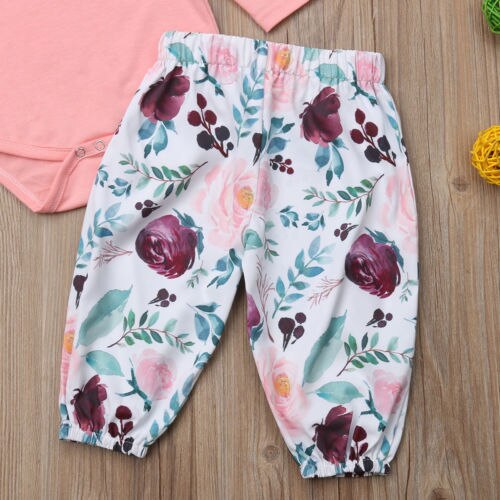 Baby Clothes 3pcs Baby Clothes Tops Ruffle Sleeve Floral Pants Outfits Cute Newborn Baby Girl Bodysuit Pants Headband 0-18M - ebowsos