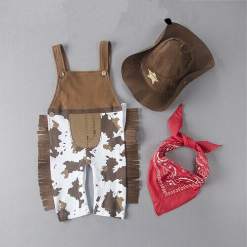 Baby Costume Cowboy Sheriff Fancy Party Rompers Hat Scarf Cool Infant Baby Clothes - ebowsos