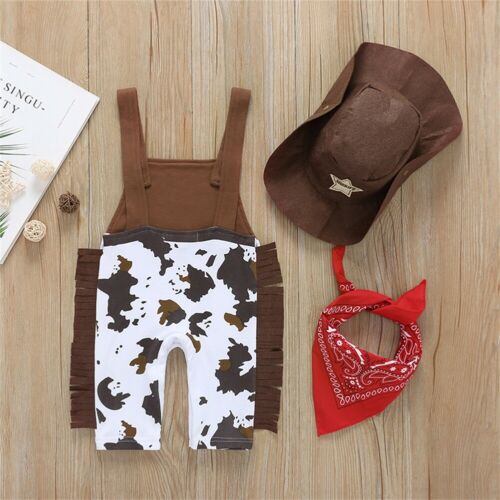 Baby Costume Cowboy Sheriff Fancy Party Rompers Hat Scarf Cool Infant Baby Clothes - ebowsos