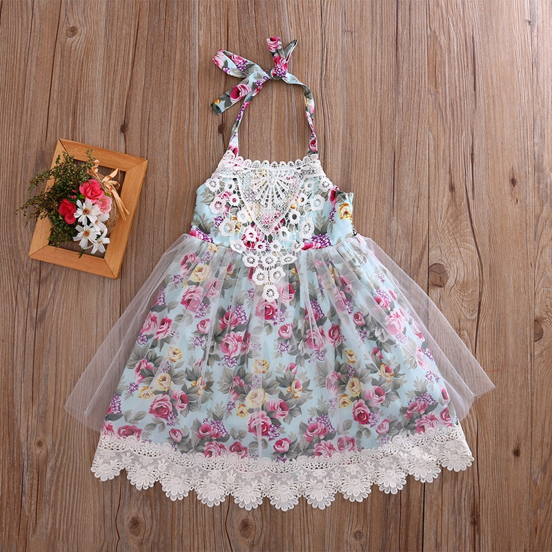 Baby Floral Girls Dresses Princess Clothing Lace Floral Dress Tulle Party Formal Dresses Sundress One-piece - ebowsos