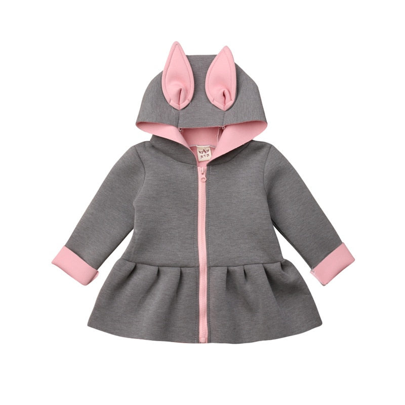 Baby Girl 3D Cartoon Rabbit Ear Hoodies Coat Ruffle Autumn Winter Jacket Outwear Baby Girl Clothes - ebowsos