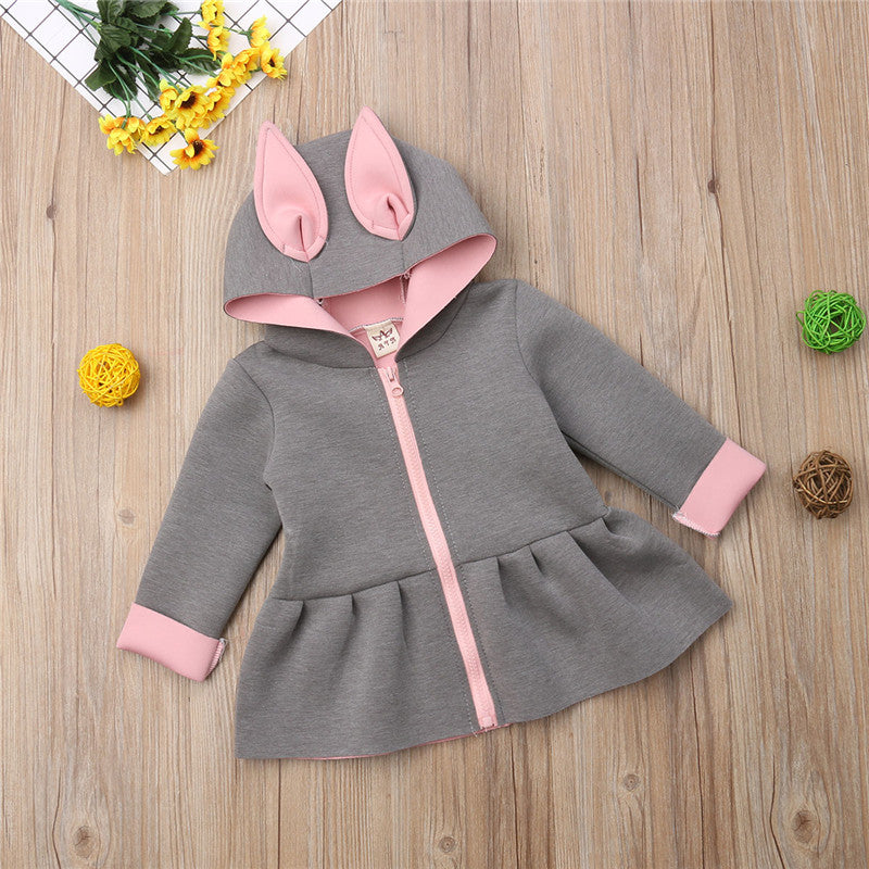 Baby Girl 3D Cartoon Rabbit Ear Hoodies Coat Ruffle Autumn Winter Jacket Outwear Baby Girl Clothes - ebowsos