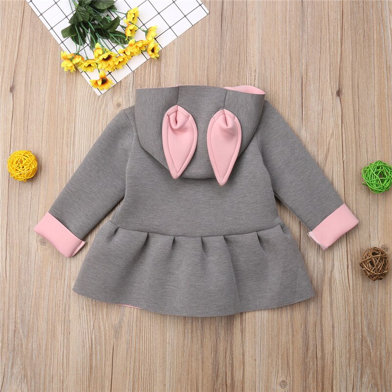 Baby Girl 3D Cartoon Rabbit Ear Hoodies Coat Ruffle Autumn Winter Jacket Outwear Baby Girl Clothes - ebowsos