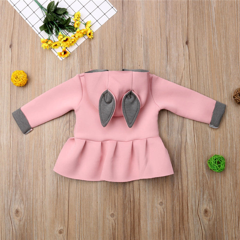 Baby Girl 3D Cartoon Rabbit Ear Hoodies Coat Ruffle Autumn Winter Jacket Outwear Baby Girl Clothes - ebowsos