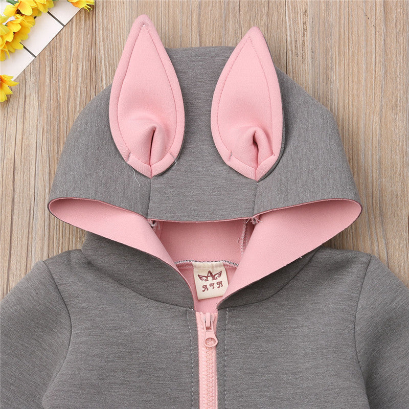 Baby Girl 3D Cartoon Rabbit Ear Hoodies Coat Ruffle Autumn Winter Jacket Outwear Baby Girl Clothes - ebowsos