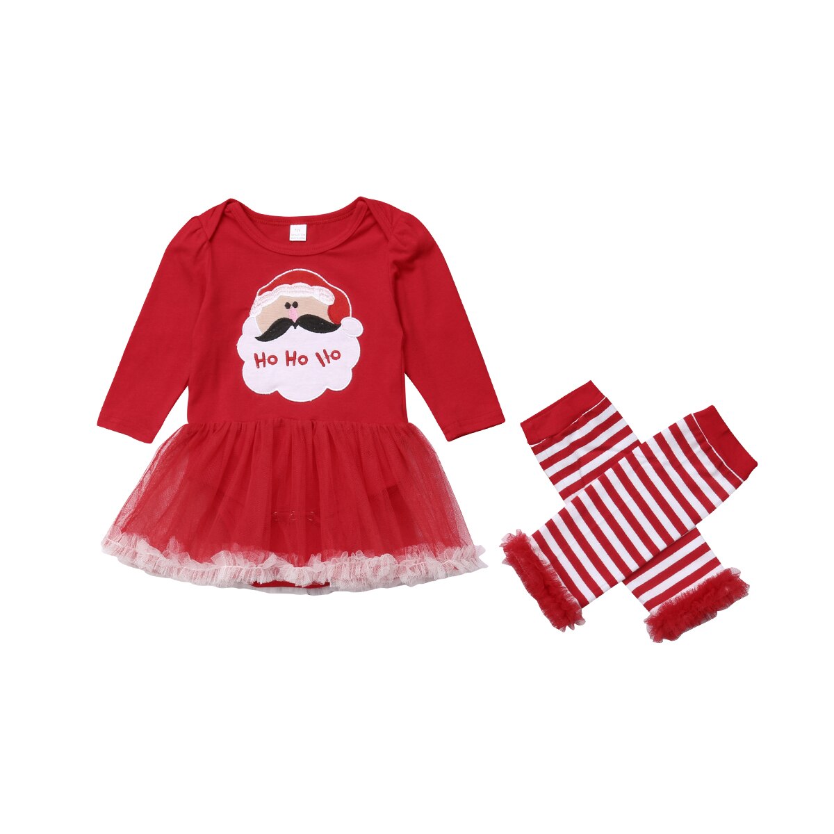 Baby Girl Christmas Clothes Long Sleeve Santa Claus Tutu Romper Dress Striped Leg Warmer 3PCS Outfits Xmas Clothing Set - ebowsos