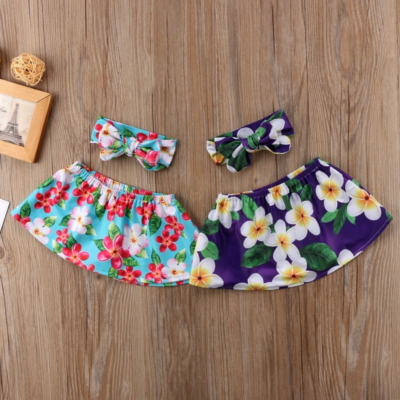 Baby Girl Clothes Floral Girls Suit Floral Strapless Tops Princess +Headband Outfit Sunsuit 0-24M - ebowsos