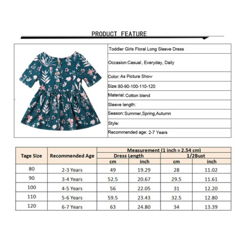 Baby Girl Clothes Outfit Kids Dresses For Girls Toddler Girls Flower Princess Cloth Half Sleeve Floral Casual Tunic Green Dress - ebowsos