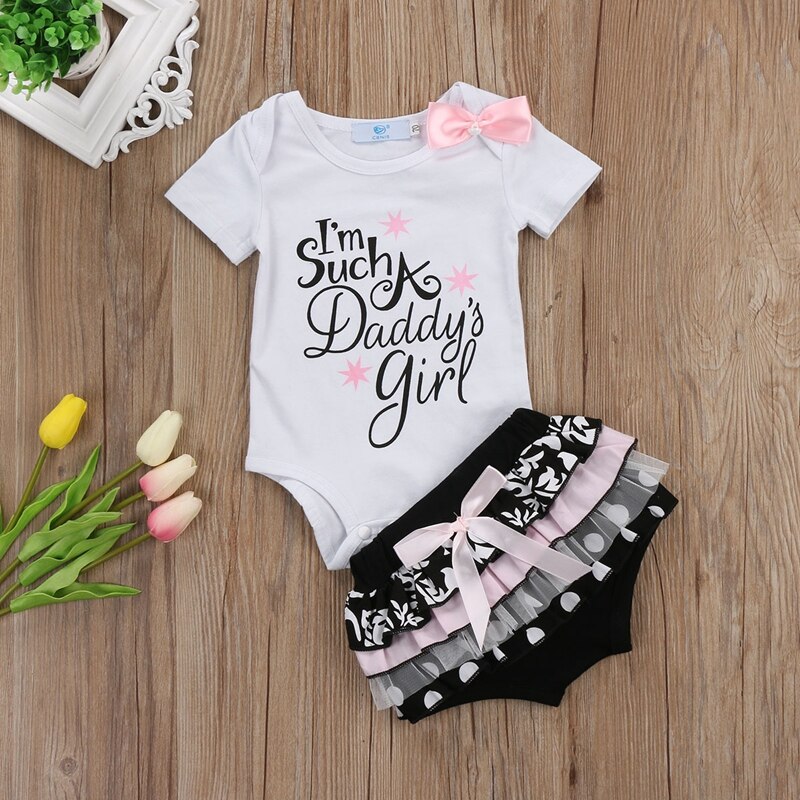 Baby Girl Clothes Set Newborn Infant Baby Girl Princess Clothing Cotton Top Polka Dot Lace Shorts Summer Outfits - ebowsos