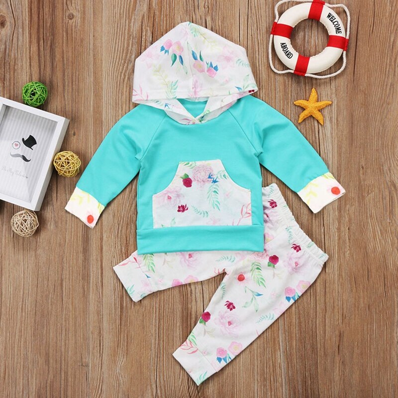 Baby Girl Clothes Sets Floral Girls Suit Cute Baby Casual Hoodie Tops Pants 2Pcs Outfits Set Clothes 0-24M - ebowsos