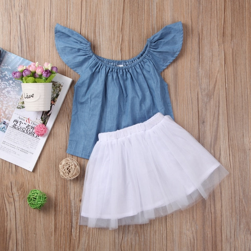 Baby Girl Clothes Sets For Girls Kids Baby Girls Outfits Denim Tops+Tulle Tutu Clothes Set Outfits - ebowsos