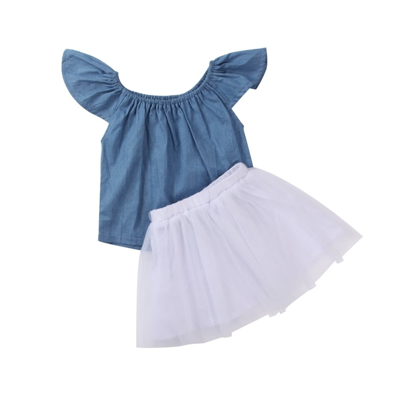 Baby Girl Clothes Sets For Girls Kids Baby Girls Outfits Denim Tops+Tulle Tutu Clothes Set Outfits - ebowsos