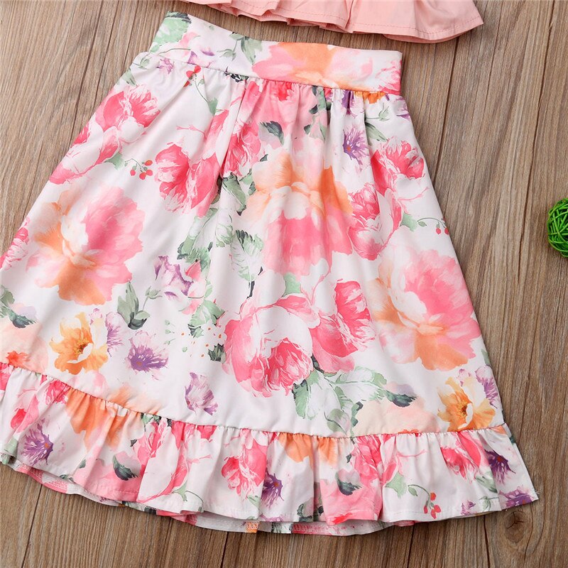 Baby Girl Clothes Strap Blouse Tops Floral+Skirt Dress Outfit 2Pcs Set Kids Clothing - ebowsos