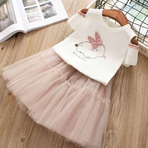 Baby Girl Dress 2pcs ste Off shoulder T-Shirt Tops+Tutu Mini Skirt Outfits Easter Bunny cartoon Clothing - ebowsos