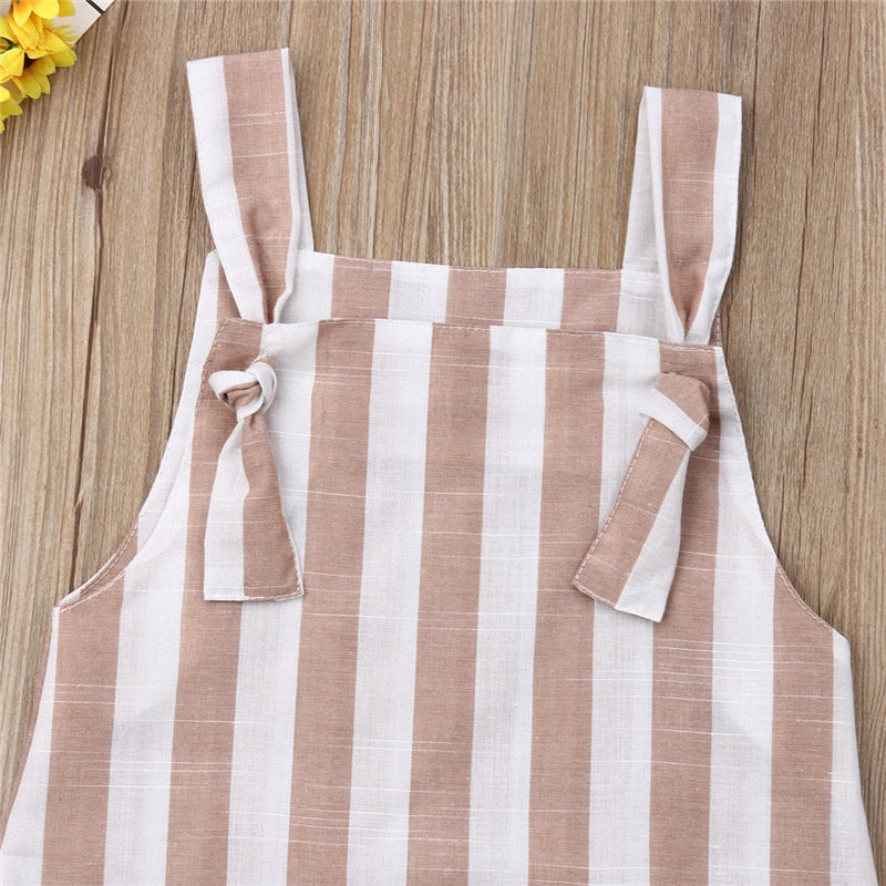 Baby Girl Dress Striped Bowknot Clothes Sundress Dress Outfit Set Chest Tie Knot Pocket Strap Dresses - ebowsos