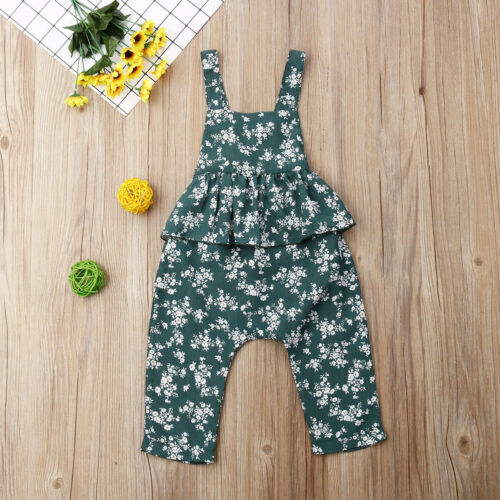 Baby Girl Floral Clothes Ruffle Bib Pants Romper Overalls 1P Outfit 1-6Y - ebowsos