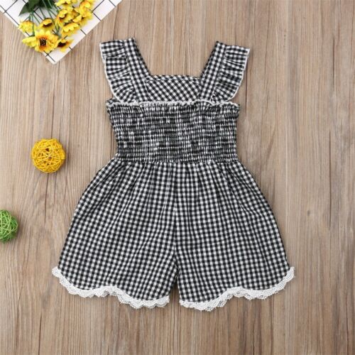 Baby Girl Plaid Romper Sleeveless Cotton Jumpsuit Shorts Playsuit Summer 1-6T - ebowsos