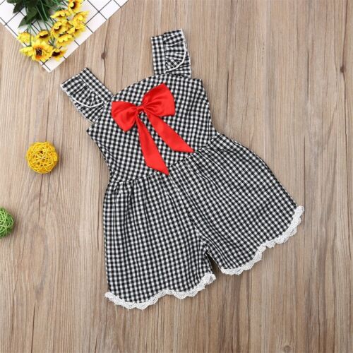 Baby Girl Plaid Romper Sleeveless Cotton Jumpsuit Shorts Playsuit Summer 1-6T - ebowsos