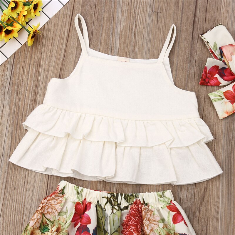 Baby Girl Sleeveless Vest Tops Floral Skirt Headband 3PCS Outfits Princess Girls Boho Clothes Set - ebowsos