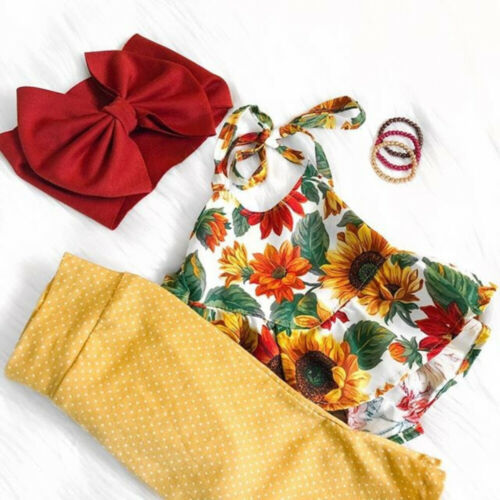 Baby Girl Summer Clothes Sunflower Vest Sling Tops+Shorts 3PCS Outfits Set - ebowsos