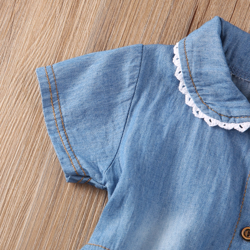 Baby Girl Summer Flower A-line Princess Denim Dress Party Wedding Pageant Short Sleeve Dresses Clothes 0-4 - ebowsos