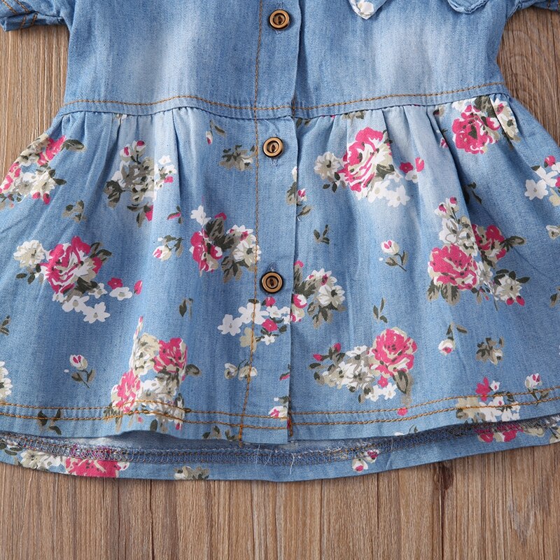 Baby Girl Summer Flower A-line Princess Denim Dress Party Wedding Pageant Short Sleeve Dresses Clothes 0-4 - ebowsos