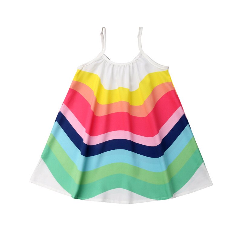 Baby Girl Summer Sleeveless Camisole Casual Knee-Length Dress Rainbow Party Beach Sling Dress - ebowsos