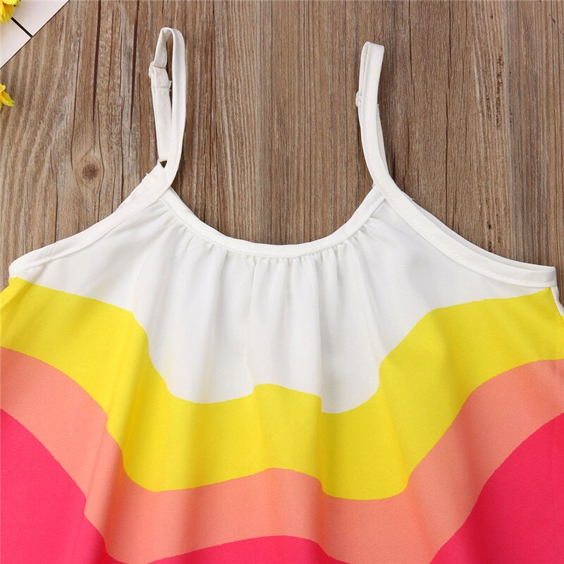 Baby Girl Summer Sleeveless Camisole Casual Knee-Length Dress Rainbow Party Beach Sling Dress - ebowsos