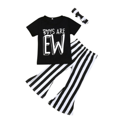 Baby Girl Tops Striped Bell-Bottomed Pants 3Pcs Sunsuit Outfit Summer - ebowsos