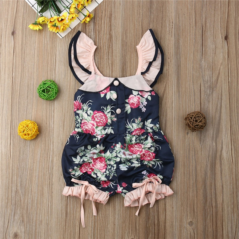 Baby Girl summer clothing bow tie Flower Ruffle Romper Jumpsuit Outfits Sunsuit for Kid clothes - ebowsos