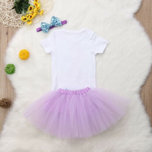 Baby Girls 1th Birthday Dress Rompers Tutu Skirt Headband Outfit Clothes Se - ebowsos