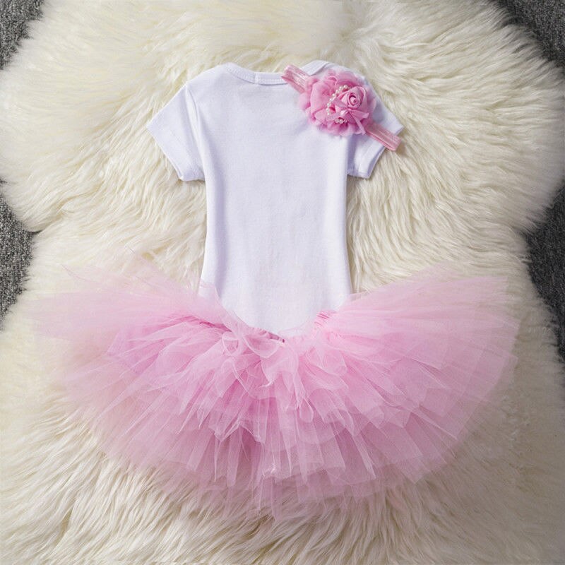 Baby Girls 1th Birthday Dress Rompers Tutu Skirt Headband Outfit Clothes Se - ebowsos