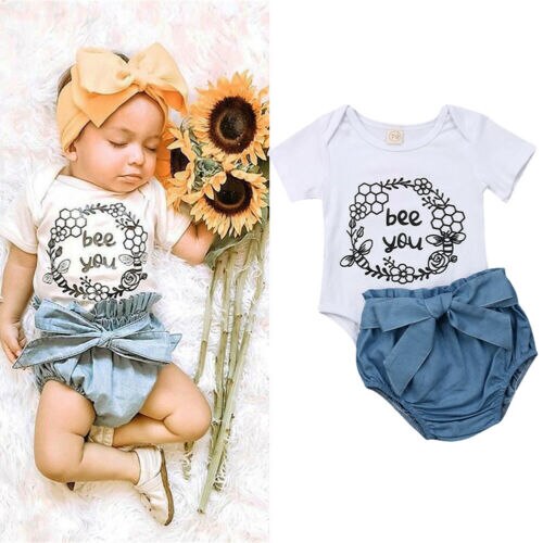 Baby Girls 2pcs Clothes Romper T-shirts Tops+Solid Shorts Sunsuit Outfits Set - ebowsos