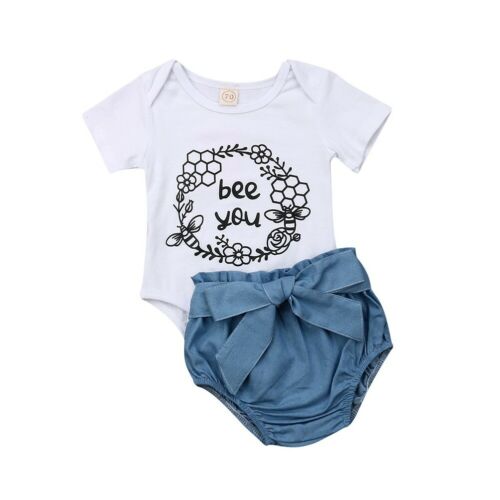 Baby Girls 2pcs Clothes Romper T-shirts Tops+Solid Shorts Sunsuit Outfits Set - ebowsos