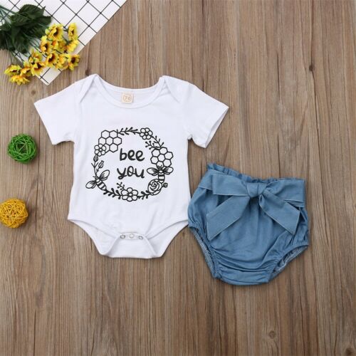 Baby Girls 2pcs Clothes Romper T-shirts Tops+Solid Shorts Sunsuit Outfits Set - ebowsos