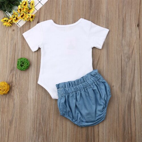 Baby Girls 2pcs Clothes Romper T-shirts Tops+Solid Shorts Sunsuit Outfits Set - ebowsos