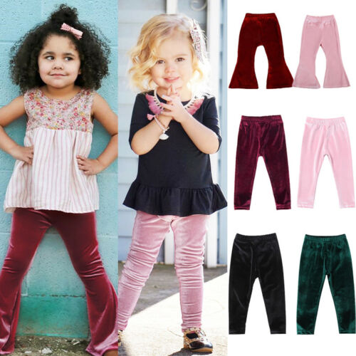 Baby Girls Bottom Velvet Pants Kid Long Flare Trousers Legging - ebowsos