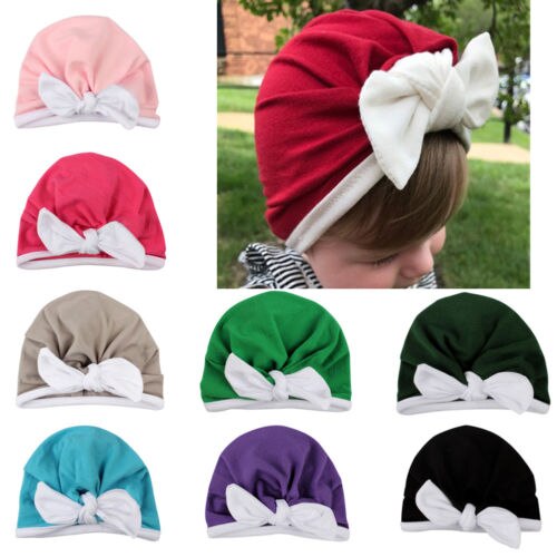 Baby Girls Boys Velvet Bow Turban Hat Toddler Kids Head Wrap Hijab Headband Cap - ebowsos