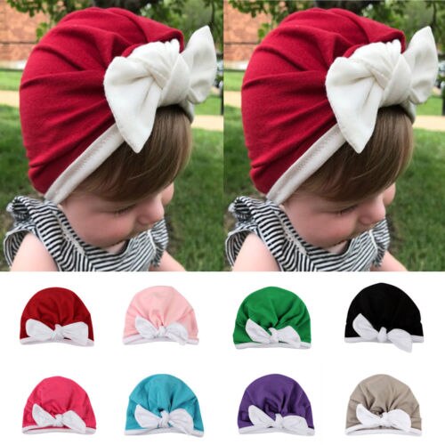 Baby Girls Boys Velvet Bow Turban Hat Toddler Kids Head Wrap Hijab Headband Cap - ebowsos