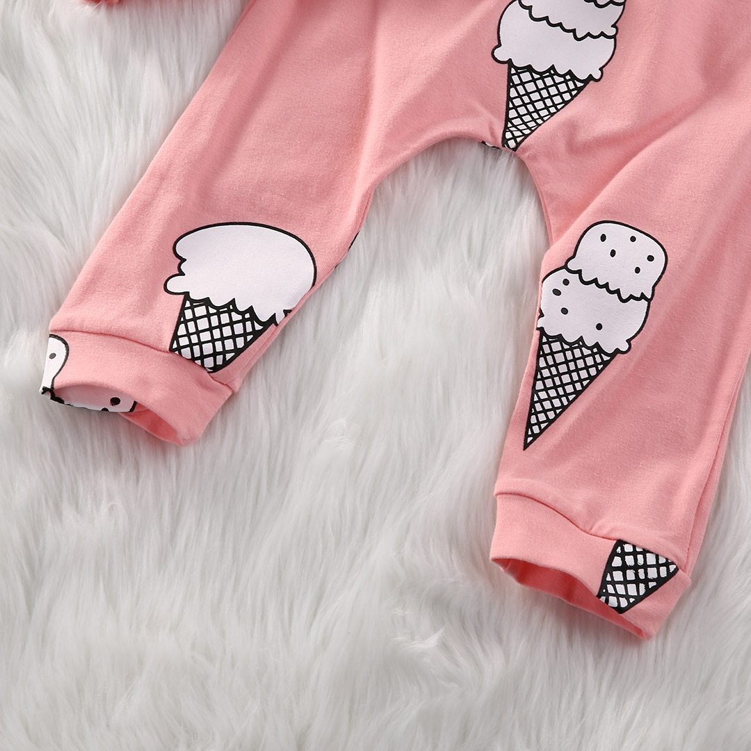 Baby Girls Cartoon Ice CreamLong Sleeve Cotton T-shirt +Long Pants Outfit Set Clothes 0-24 M - ebowsos