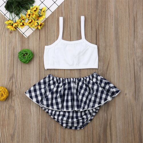 Baby Girls Clothes Casual 2Pcs Sets Sleeveless Sling Vest Crop Tops+Ruffle Tutu Shorts Skirts Outfits 6M-3Y - ebowsos