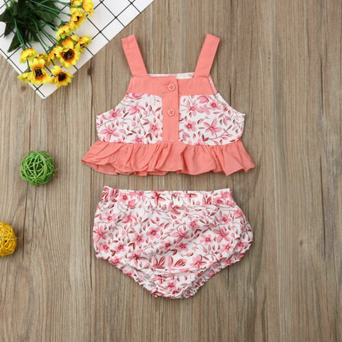 Baby Girls Clothes Cherry blossoms Print T-shirt Tops + Shorts 2pcs Outfits - ebowsos